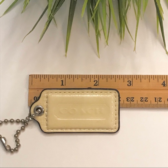 Large 2.5” COACH Yellow Patent Leather Hanging Tag Keychain FOB Bag Charm - Picture 3 of 4